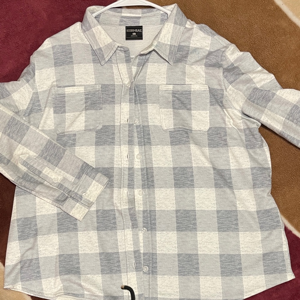 32 Degrees Women's Gray Checkered Button Down Shirt